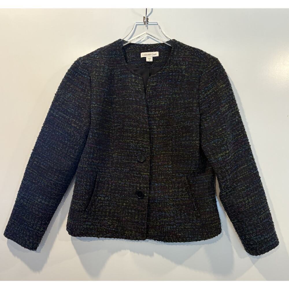Coldwater Creek Womens Multi‎ Color Tweed Two Button Blazer Jacket Size 10